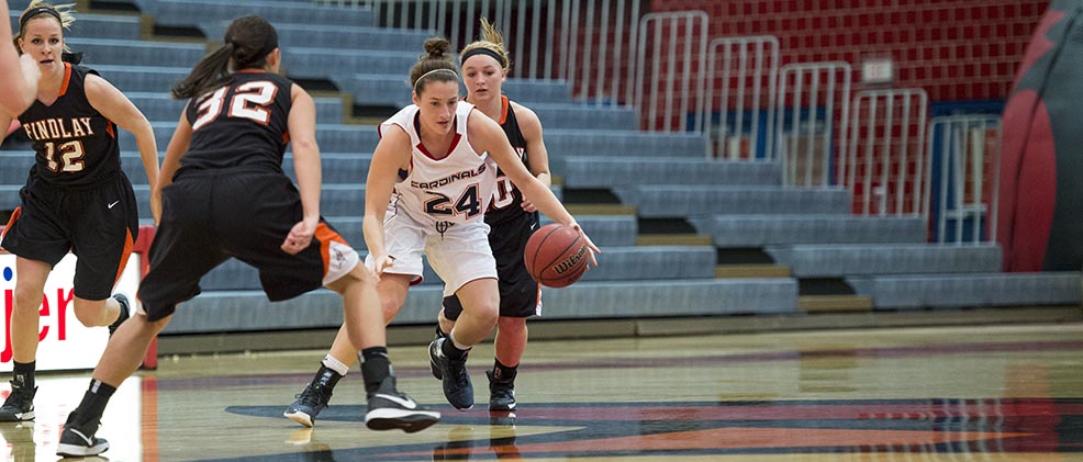 Lady Cardinals Fall to Oilers, 70-61; Wendling Records Double-Double