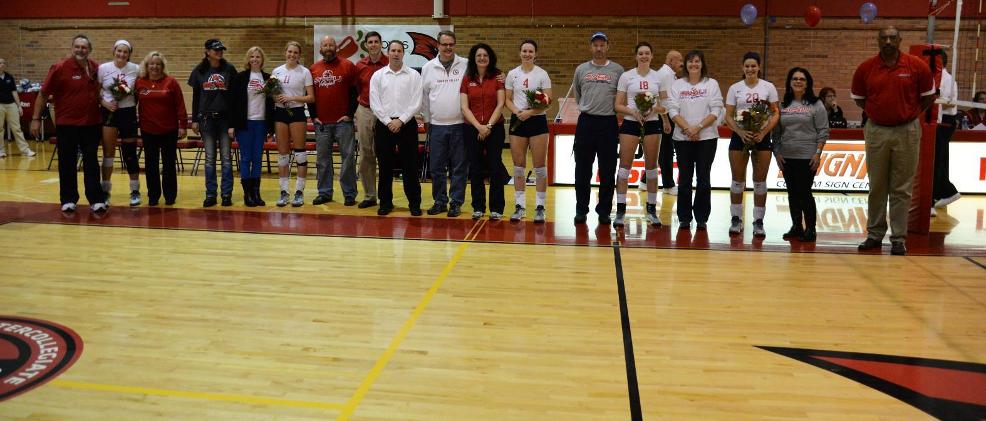 The SVSU Volleyball Program honored seniors Kate Czopek, Makenzie Frodle, Kelsey Ferla, Ashley Driscoll and Kellsey Poston